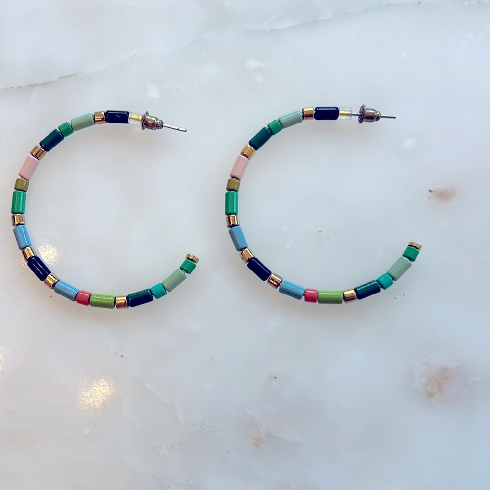Beaded large gold hoop earrings